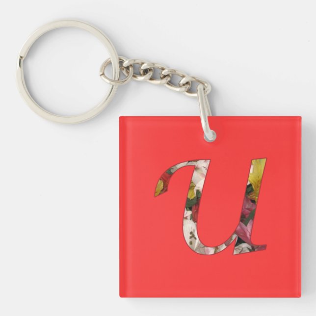 Monogram U Floral Design Keychain (Front)