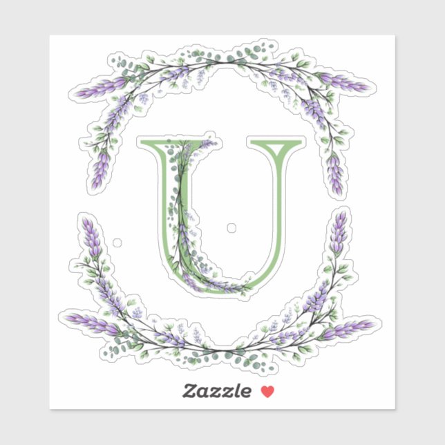 Monogram U Lavender Eucalyptus Sticker (Sheet)