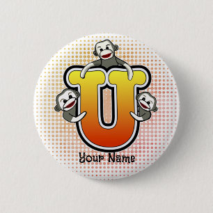 Monogram U Sock Monkey Button