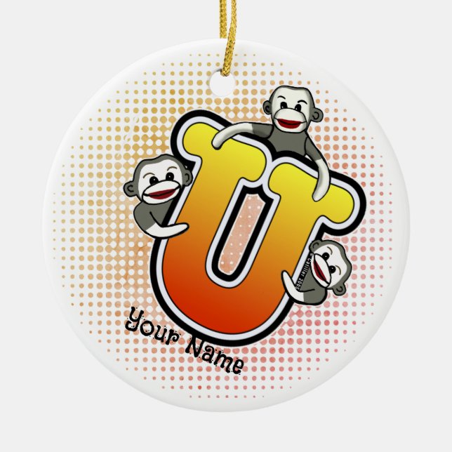 Monogram U Sock Monkey  Ceramic Ornament (Front)