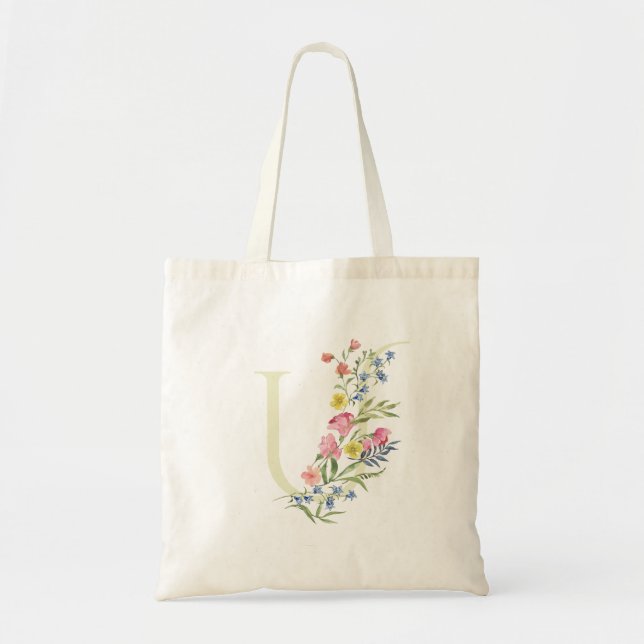 monogram U wedding floral spring Bridal Shower Tote Bag (Front)