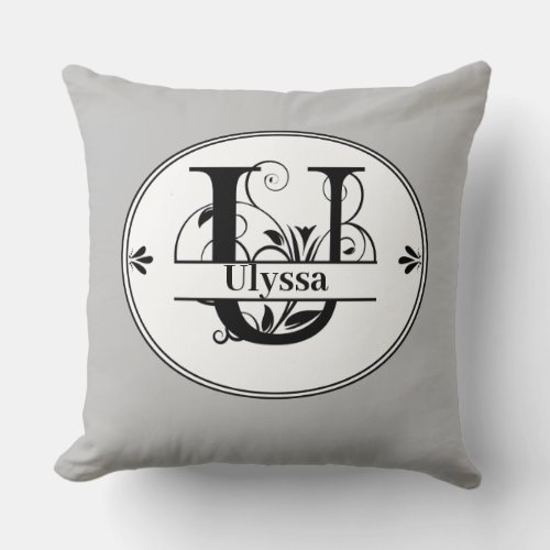 Monogram U with full name and colorchoice Throw Pillow