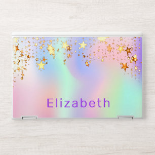 Monogram unicorn pink purple holographic gold star HP laptop skin