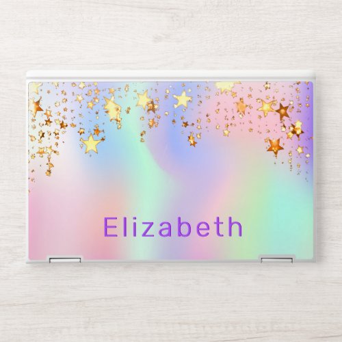 Monogram unicorn pink purple holographic gold star HP laptop skin