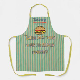 Monogram unique retro Burger Humorous stripes Apron