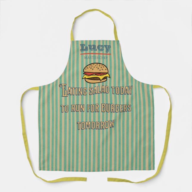 Monogram unique retro Burger Humorous stripes Apron (Front)