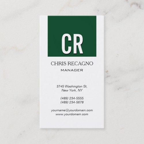 Monogram Up Forest Green White Business Card