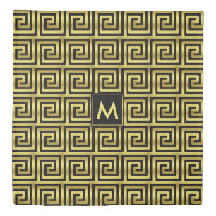 Monogram Upscale Black Faux Gold Greek Key Classy Duvet Cover