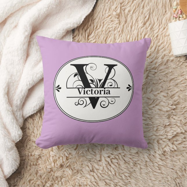 Monogram V and name Violet Throw Pillow (Blanket)