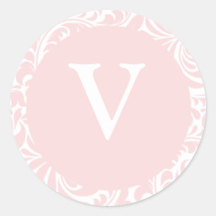 Monogram V Blush Color Wedding Monograms Envelope Classic Round Sticker