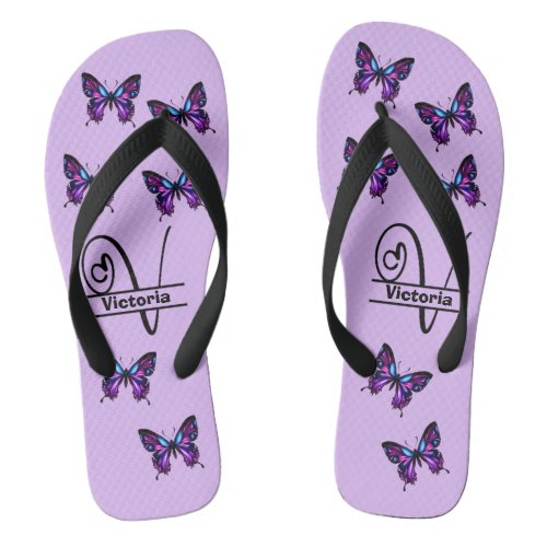 Monogram V Butterfly Flip_Flops _ Customize Name Flip Flops