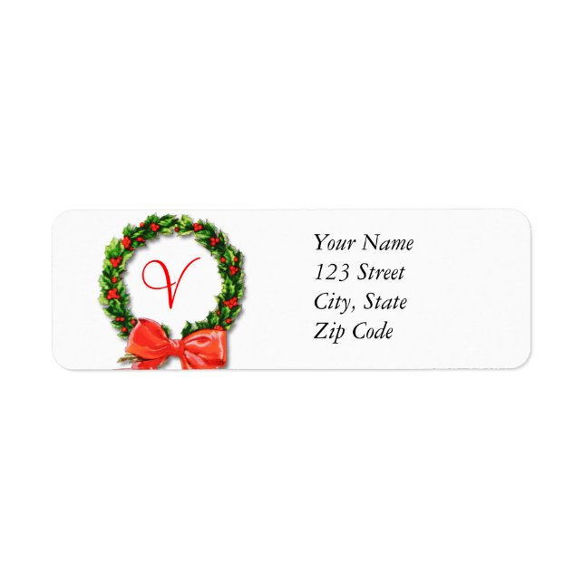 Monogram V Christmas Return Address Labels (Front)