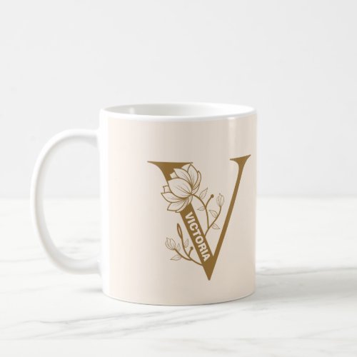 Monogram V Coffee Mug with Custom Name