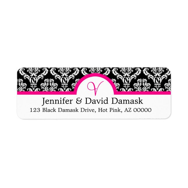 Monogram V Damask White Address Labels (Front)