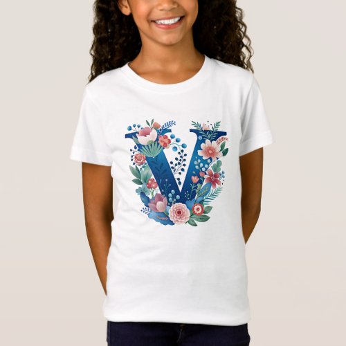 Monogram V decorative floral design T_Shirt