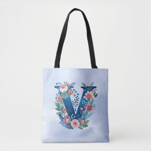 Monogram V decorative floral design Tote Bag