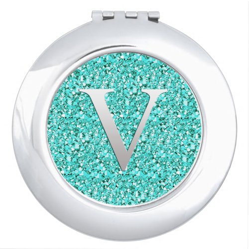 Monogram V druzy crystal _ aquamarine Mirror For Makeup