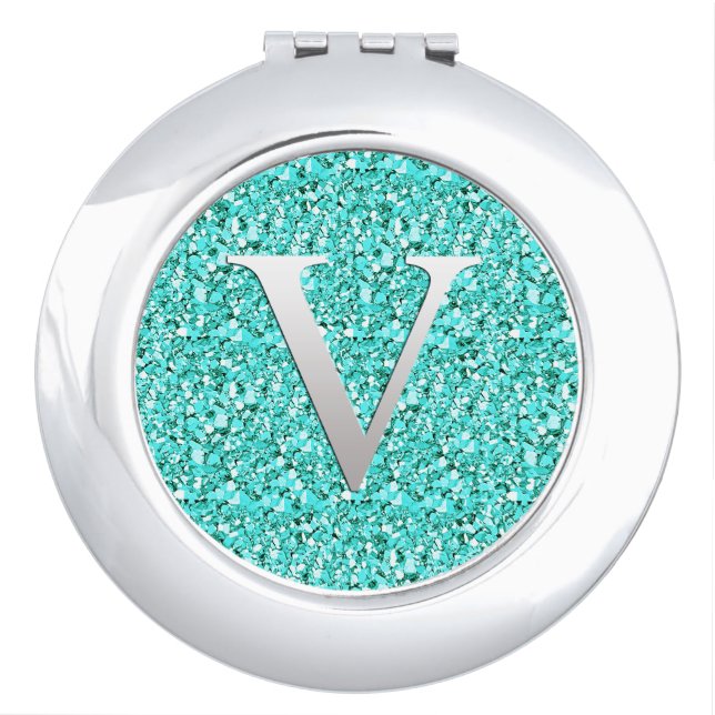 Monogram V druzy crystal - aquamarine Mirror For Makeup (Front)