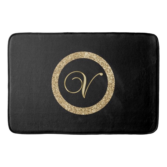 Monogram V, elegant golden script Bath Mat (Front)