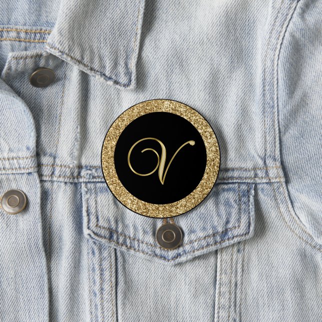 Monogram V, elegant golden script Button (In Situ)