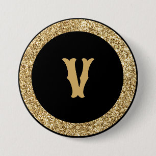 Monogram V, elegant golden script Button