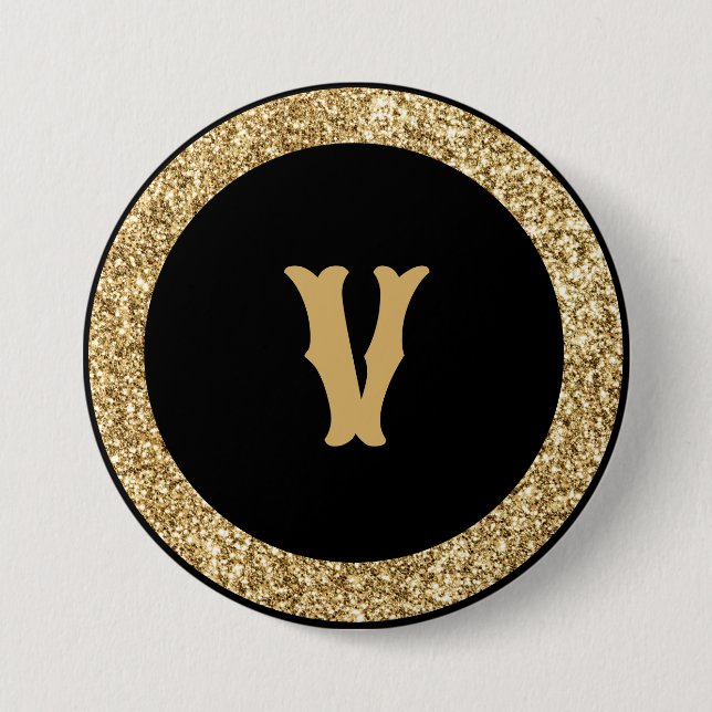 Monogram V, elegant golden script Button (Front)