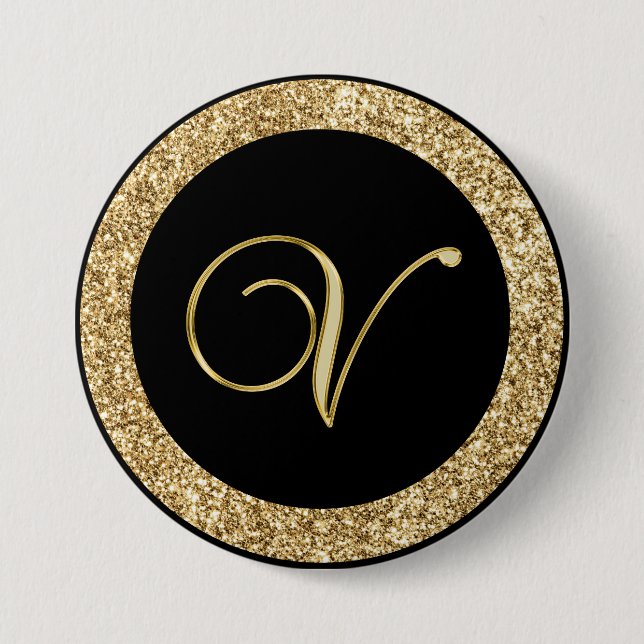 Monogram V, elegant golden script Button (Front)