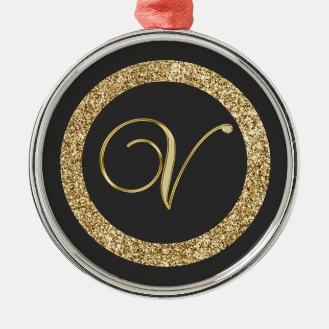Monogram V, elegant golden script Metal Ornament (Front)