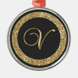 Monogram V, elegant golden script Metal Ornament
