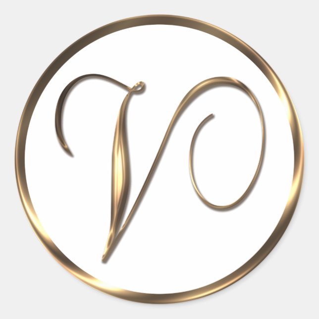 Monogram V Faux Bronze Classic Round Sticker (Front)