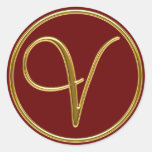 Monogram V in 3D gold Classic Round Sticker