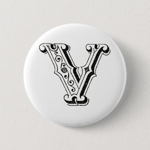 Monogram V, Letter V, Alphabet V, Black and White Button