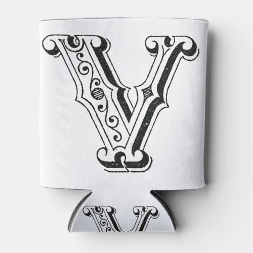 Monogram V Letter V Alphabet V Black and White Can Cooler