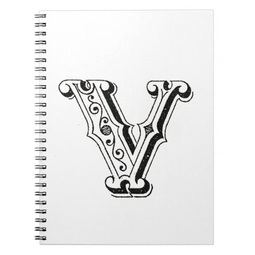 Monogram V Letter V Alphabet V Black and White Notebook