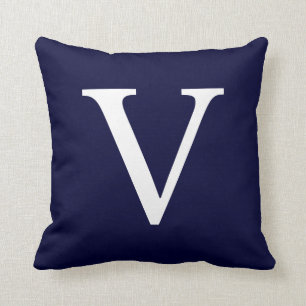 Monogram V On Navy Blue Throw Pillow