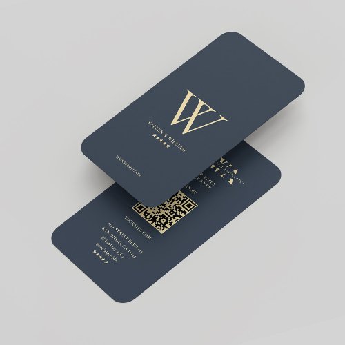 Monogram V W Logo Dark Blue Elegant Modern Business Card