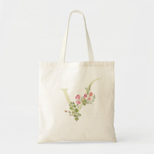 monogram V wedding floral spring Bridal Shower Tote Bag