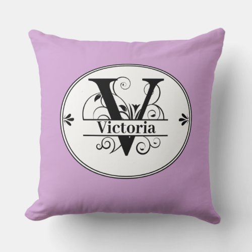 Monogram V with full name and colorchoice Throw Pillow