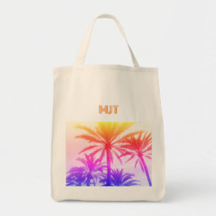 MONOGRAM vacation sunset custom RETRO PALM TREES Tote Bag