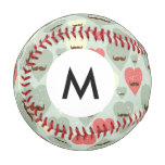 Monogram Valentine pattern with heart and mustache Baseball