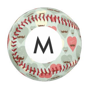 Monogram Valentine pattern with heart and mustache Baseball