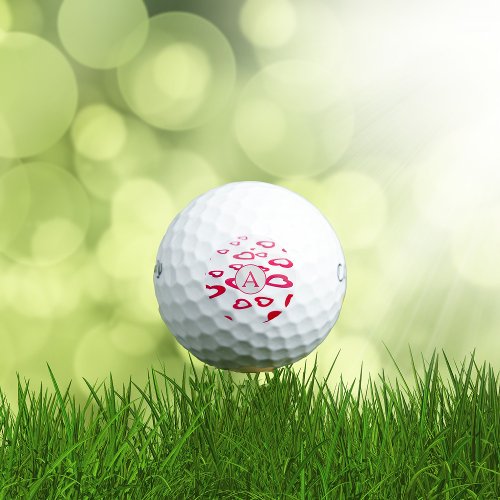Monogram Valentine red hearts personalized Golf Balls