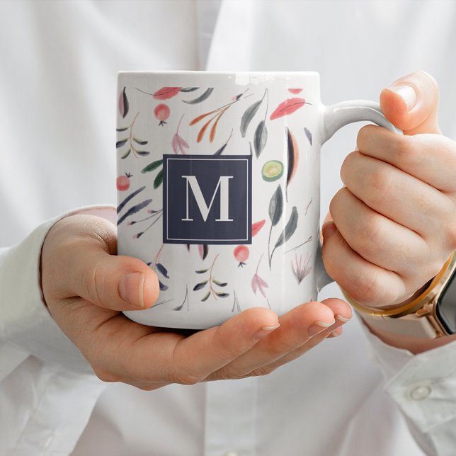 Monogram Vegan Watercolor Floral Botanical Coffee Mug (Creator Uploaded)