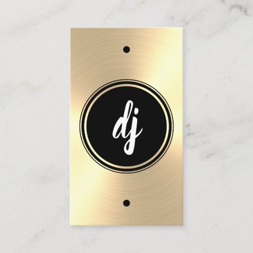 Monogram  Vertical Black  Gold Faux DJ Business Card