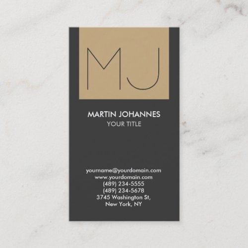 Monogram Vertical Elegant Grey Beige Business Card