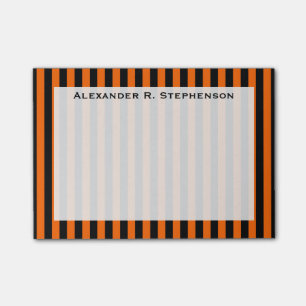 Monogram Vertical Halloween Orange / Black Stripe Post-it Notes