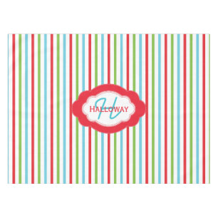 Monogram Vertical Stripe Christmas Tablecloth