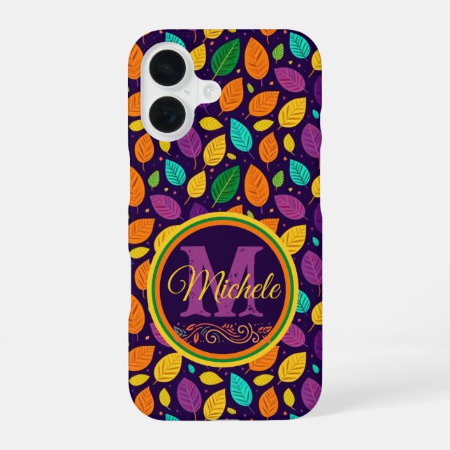 Monogram Vibrant Autumn Leaves iPhone Case (Back)