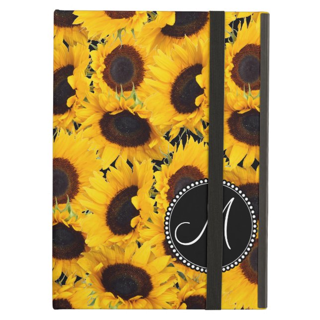 Monogram Vibrant Beautiful Sunflowers Floral iPad Air Case (Front Closed)