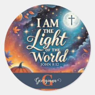 Monogram Vibrant Christian Halloween Bible Verse Classic Round Sticker